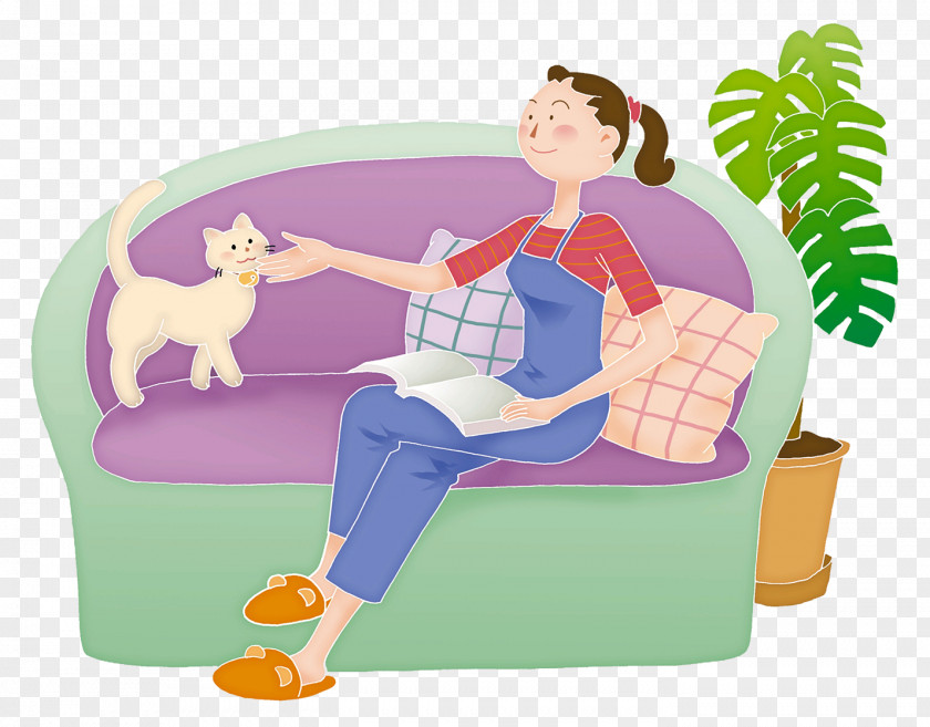 Hand Drawn Illustrations With Cats To Relax Cat Couch Clip Art PNG