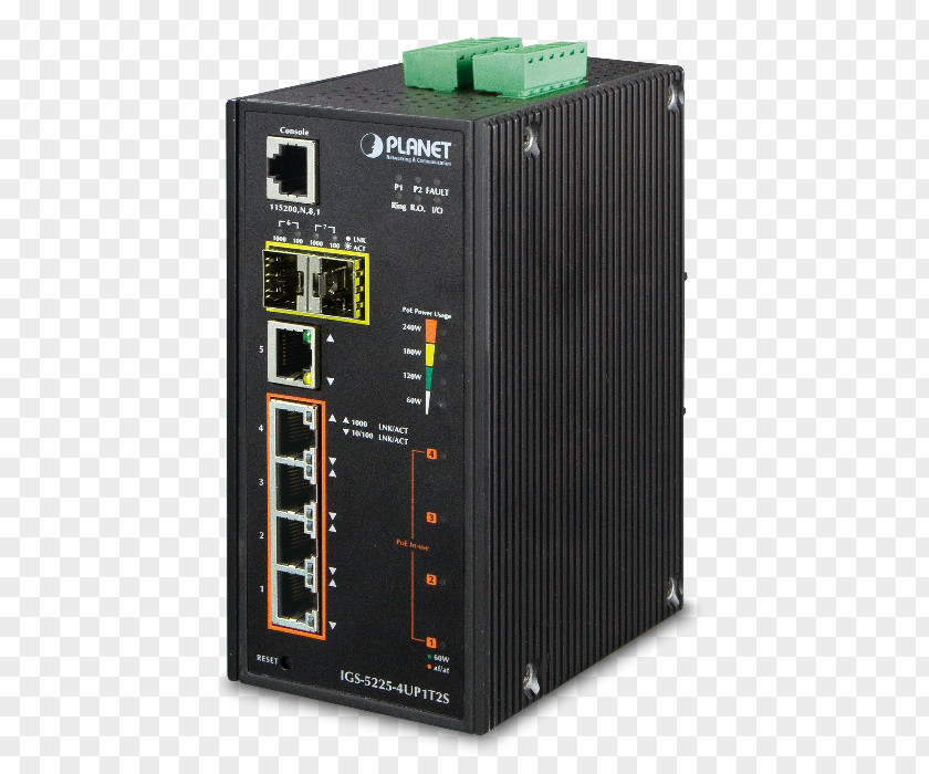Industrial Modbus L2+ 4-Port Gigabit Ultra PoE Managed DIN-rail Ethernet Switch IGS-5225-4UP1T2S Power Over Network PNG