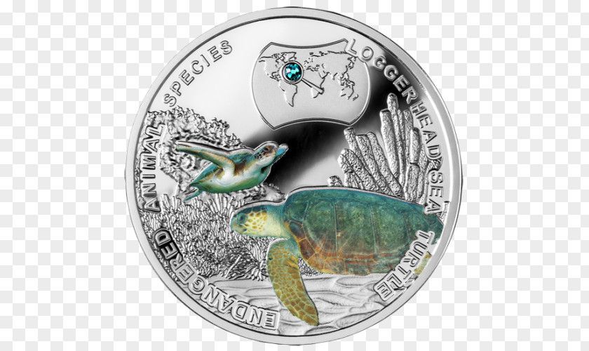Coin Loggerhead Sea Turtle Silver PNG
