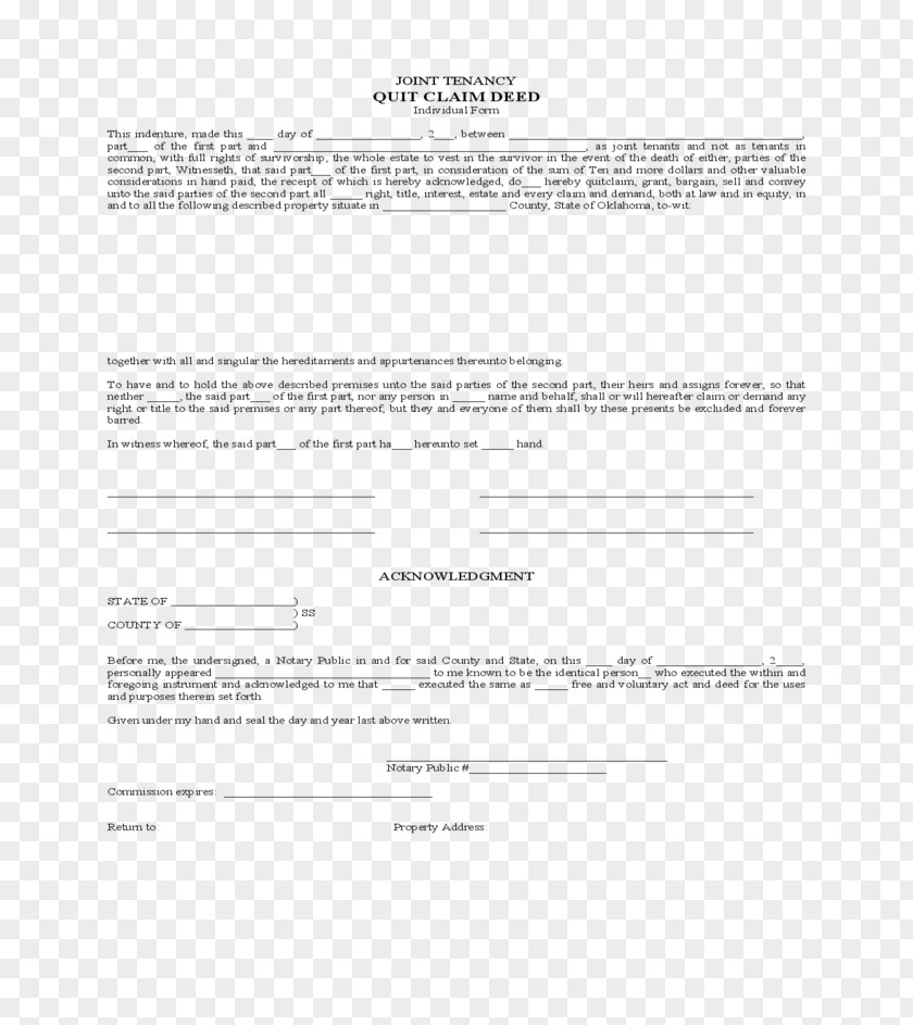 Deed Document Quitclaim Form Template PNG