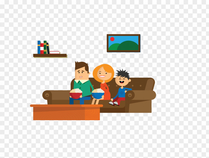 Vector Color Watching TV Family Television Set PNG