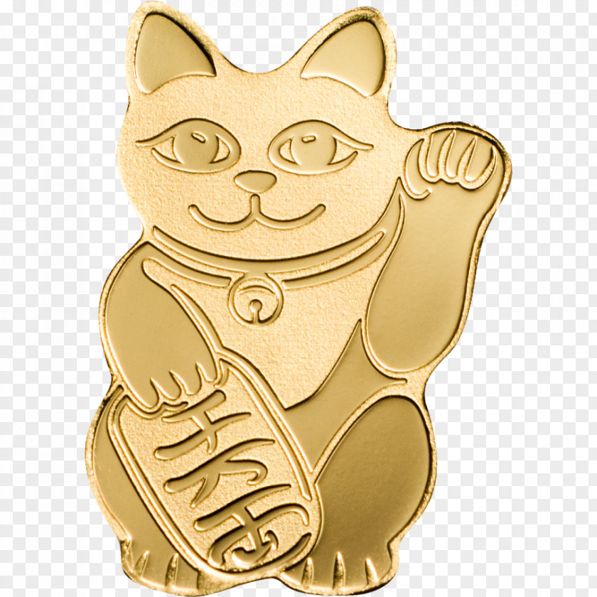 Cat Gold Whiskers Maneki-neko Coin PNG