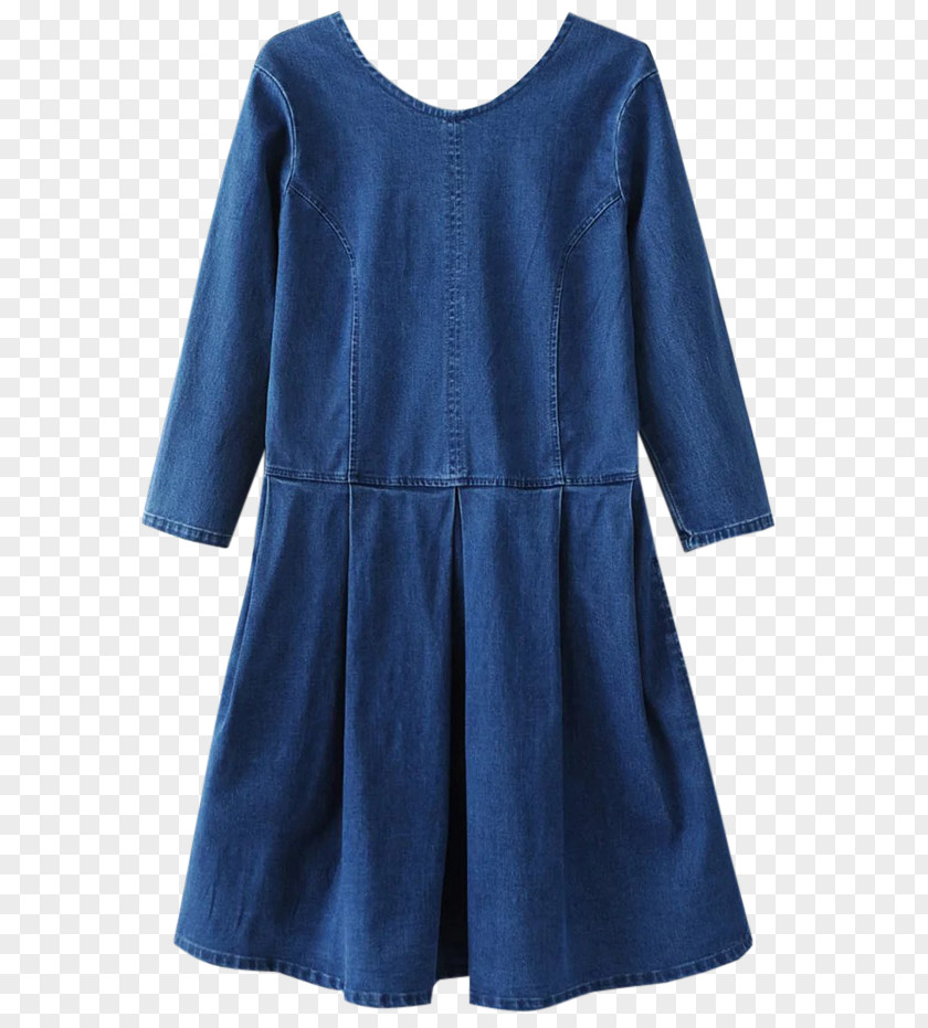Denim Pocket Blue Dress Casual Attire Skirt Sleeve PNG