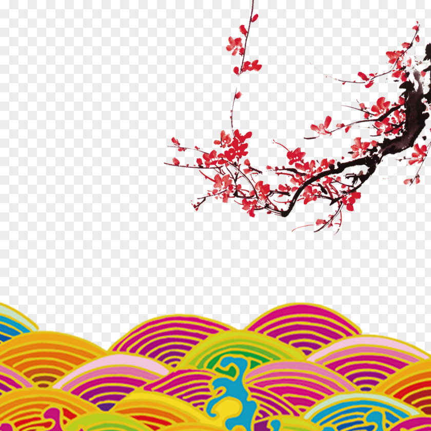 Plum Flower Blossom Painting Chinese New Year PNG