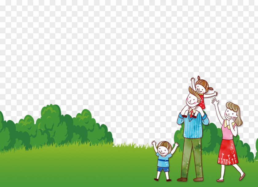 Family Pictures Cartoon Lawn Illustration PNG