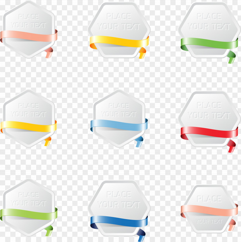 Hexagonal Ribbons Tag Vector Material Adobe Illustrator PNG