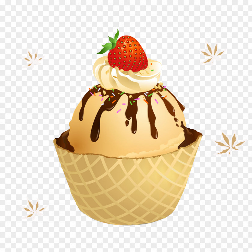 Ice Cream Chocolate Sundae Cupcake Waffle PNG