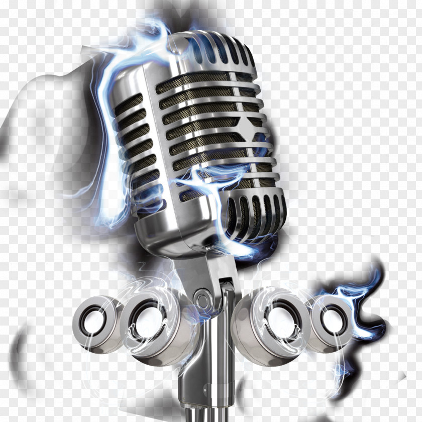 Microphone Music Poster PNG Poster, microphone, gray condenser microphone with blue light clipart PNG