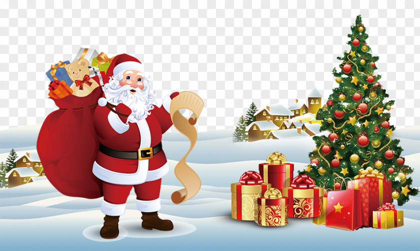 Santa Claus Christmas Tree Gift Card PNG