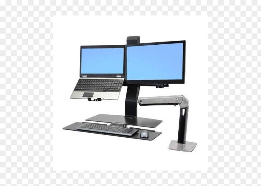 Sitstand Desk Laptop Computer Keyboard Ergotron WorkFit-S Dual With Worksurface+ WorkFit -A Monitors PNG