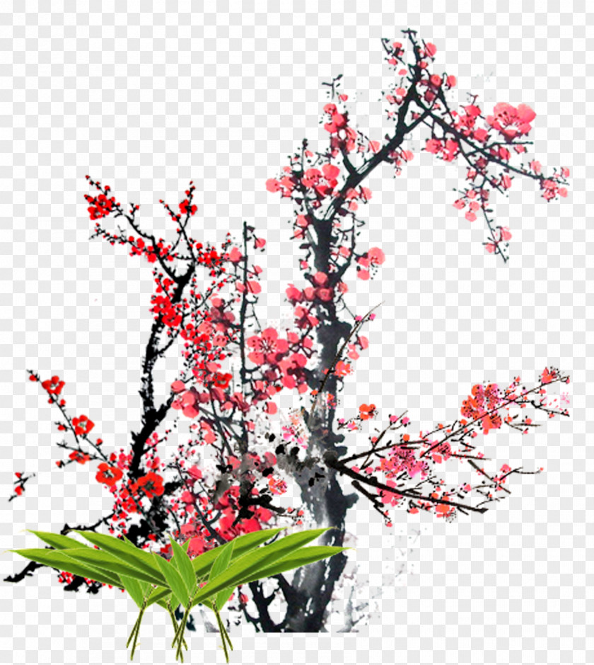 Winter Plum Chinese New Year Blossom Floral Design PNG