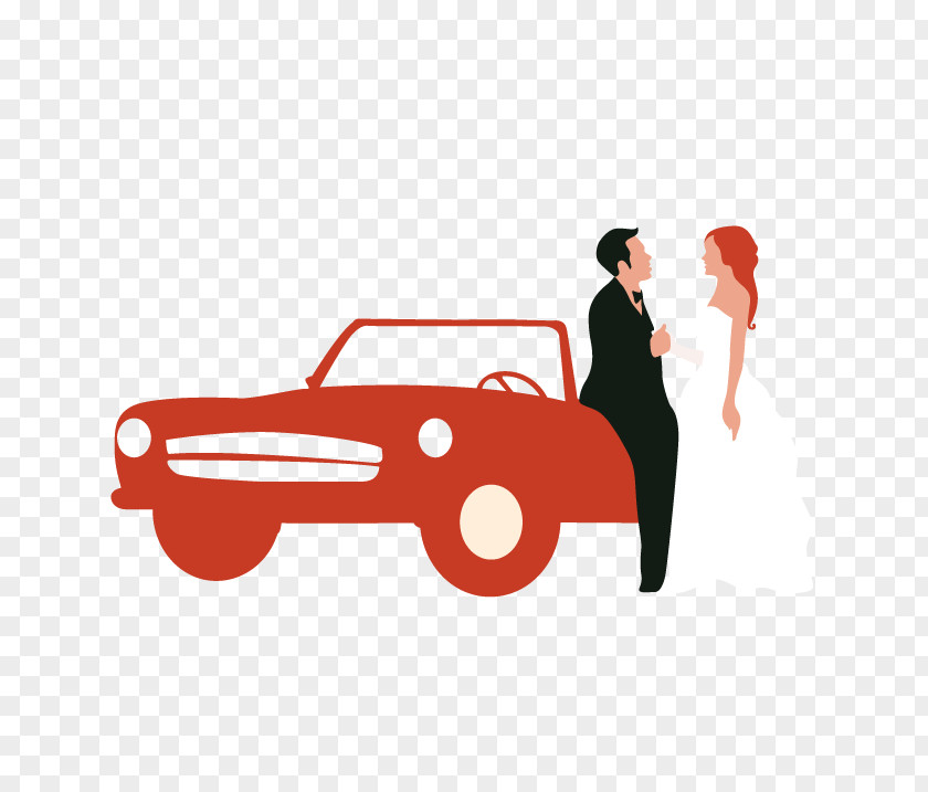 Vector Wedding Bride And Groom Car Invitation Greeting Card PNG