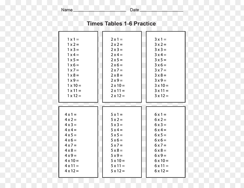 Number Of Table Chart Multiplication Worksheet Mathematics PNG