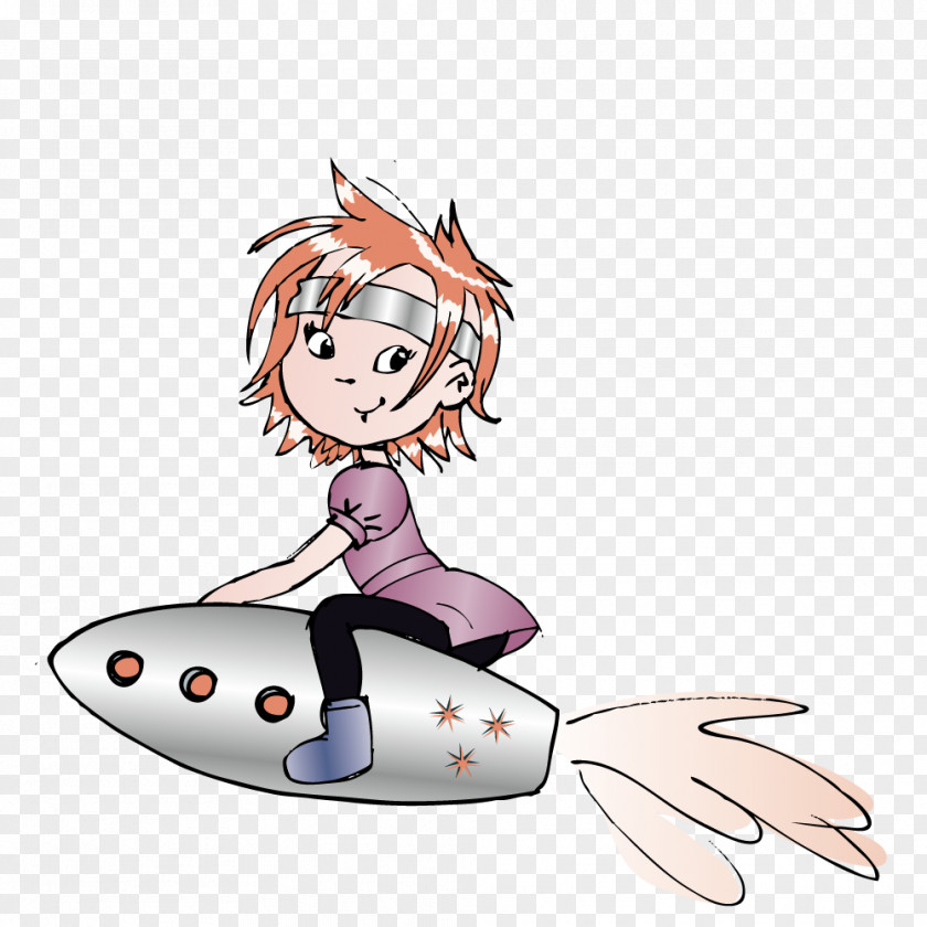 Boy Riding A Rocket Cartoon Illustration PNG