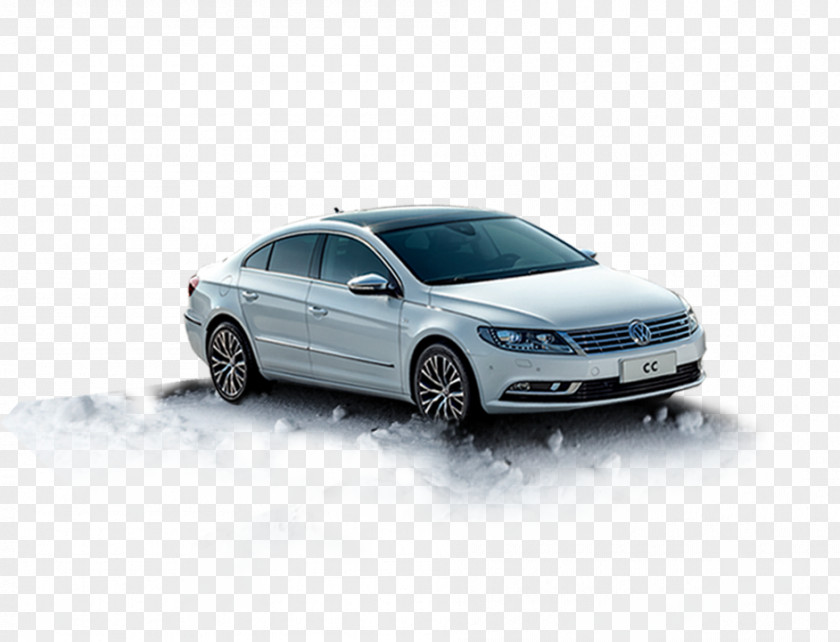 Driving A White Business Car In The Snow Mid-size PNG