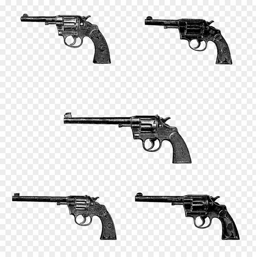 Vintage Collage Revolver Airsoft Guns Trigger Firearm PNG
