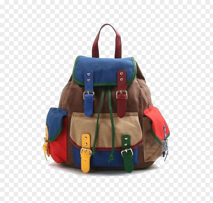Hit The Color Casual Canvas Backpack Handbag PNG