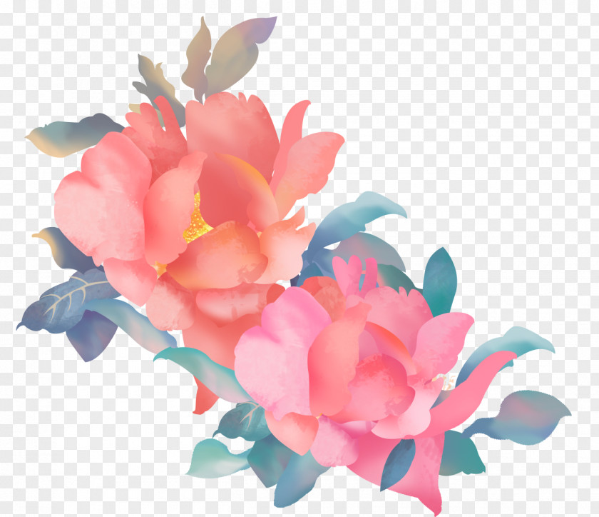 Hand-painted Decorative Peony Flowers PNG