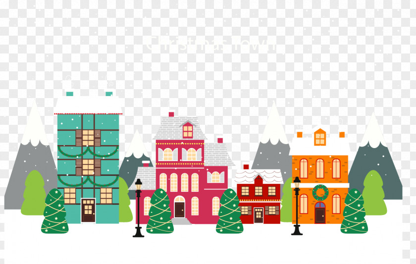 Festive Atmosphere Of A Small Town Christmas Village Illustration PNG